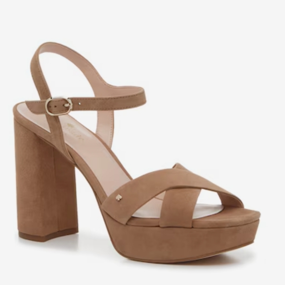 Kate Spade Tan Delphi Platform Block Heeled Sandals Open Toe Ankle Strap Sz 10